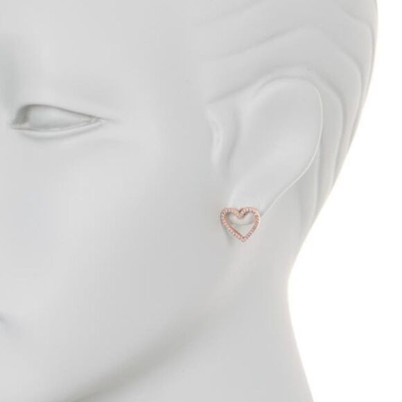 KATE SPADE NEW YORK Pave‎ Heart Stud Earrings, Rose Gold/Diamond Crystal, NWT - Picture 3 of 13